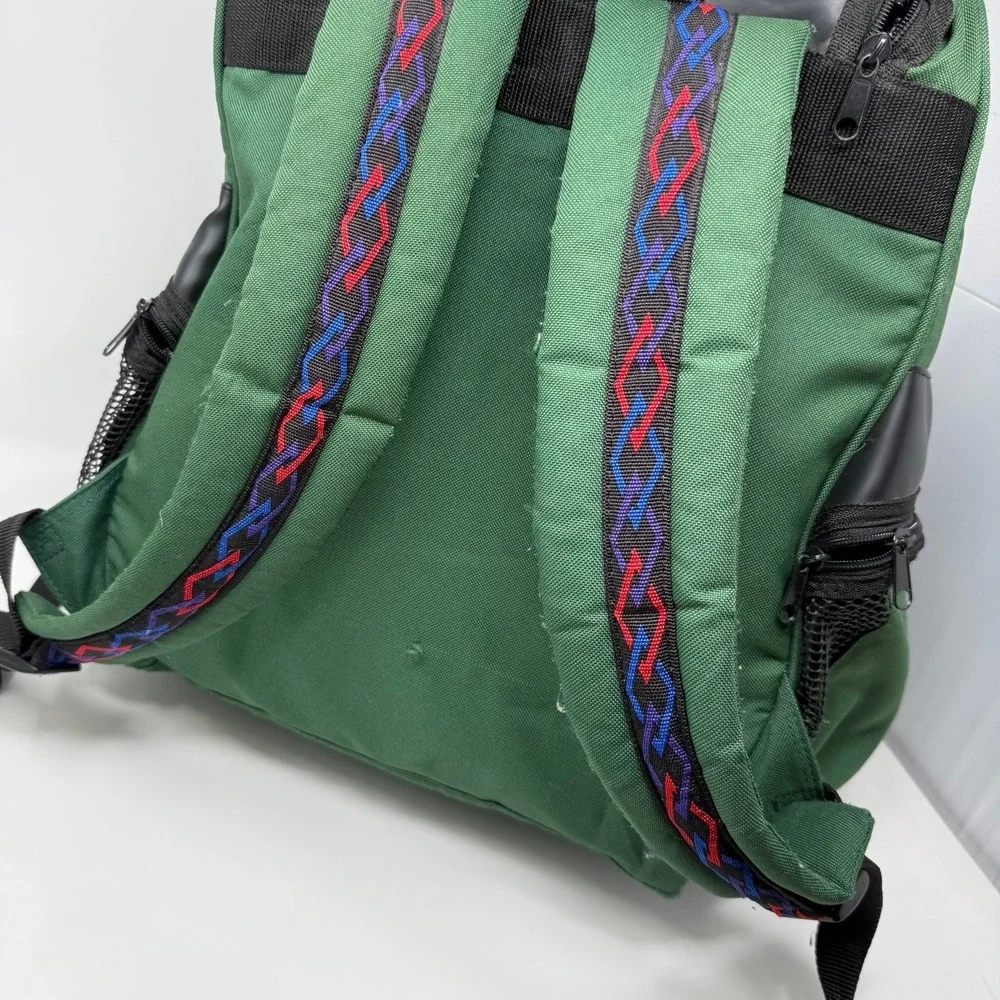 Vintage Speedo Large green Backpack Book Bag Swim Bag Sports 1990s Tribal Straps